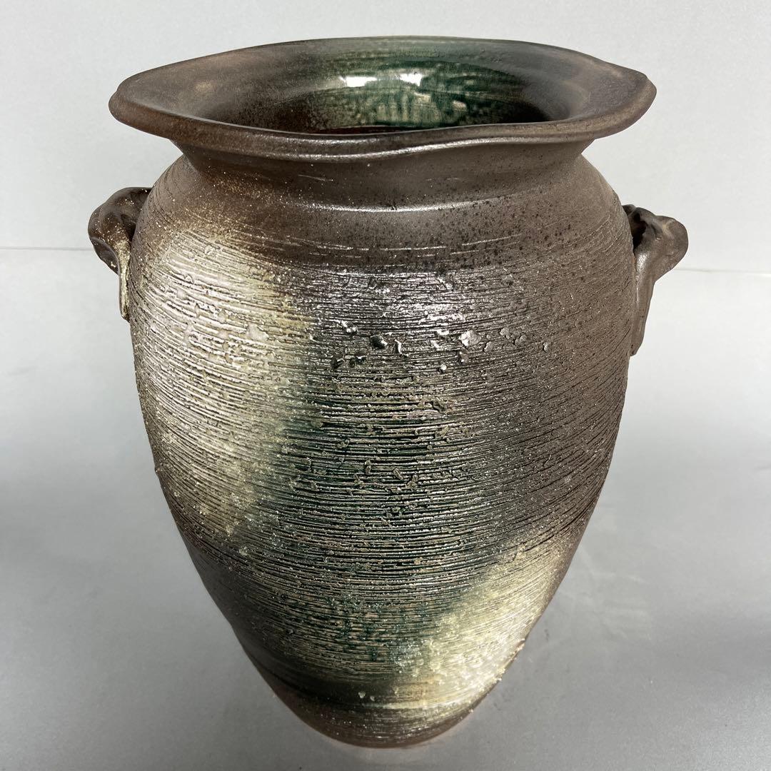 信楽焼傘立て  緑釉耳付き 高さ45cm