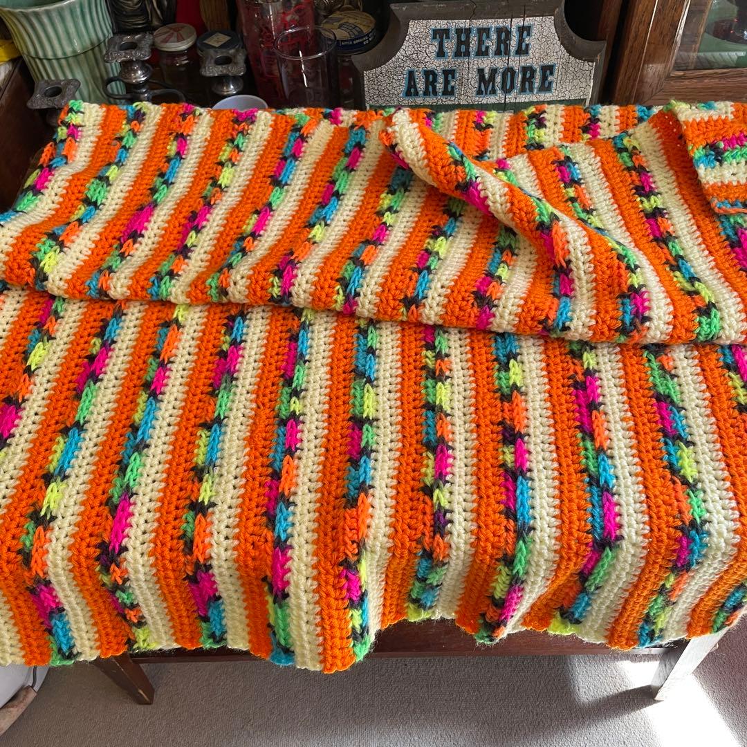 貴重！70's〜アメリカアンティーク　ニットラグ　USAヴィンテージ雑貨蚤の市