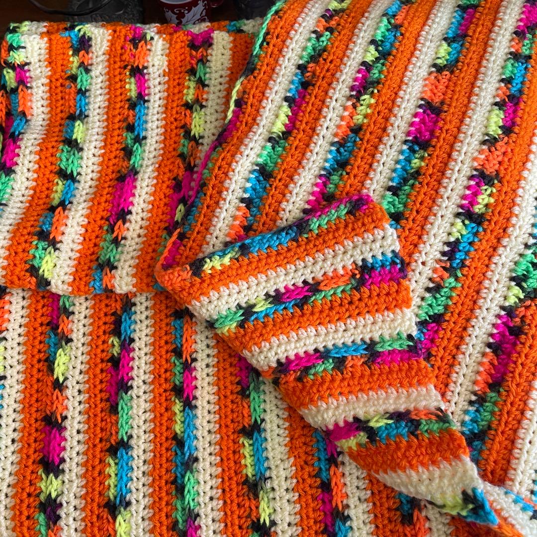 貴重！70's〜アメリカアンティーク　ニットラグ　USAヴィンテージ雑貨蚤の市