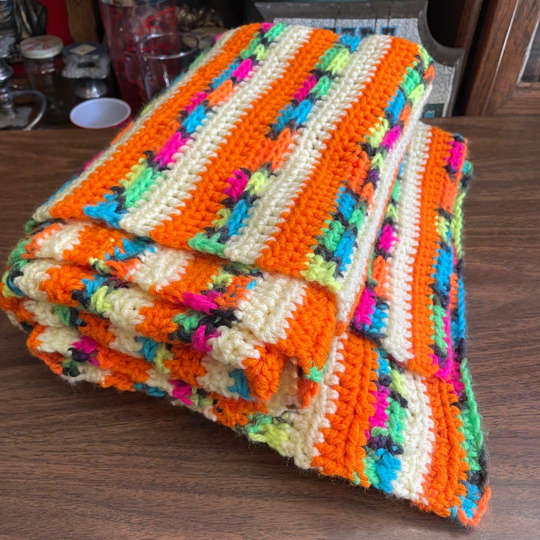 貴重！70's〜アメリカアンティーク　ニットラグ　USAヴィンテージ雑貨蚤の市