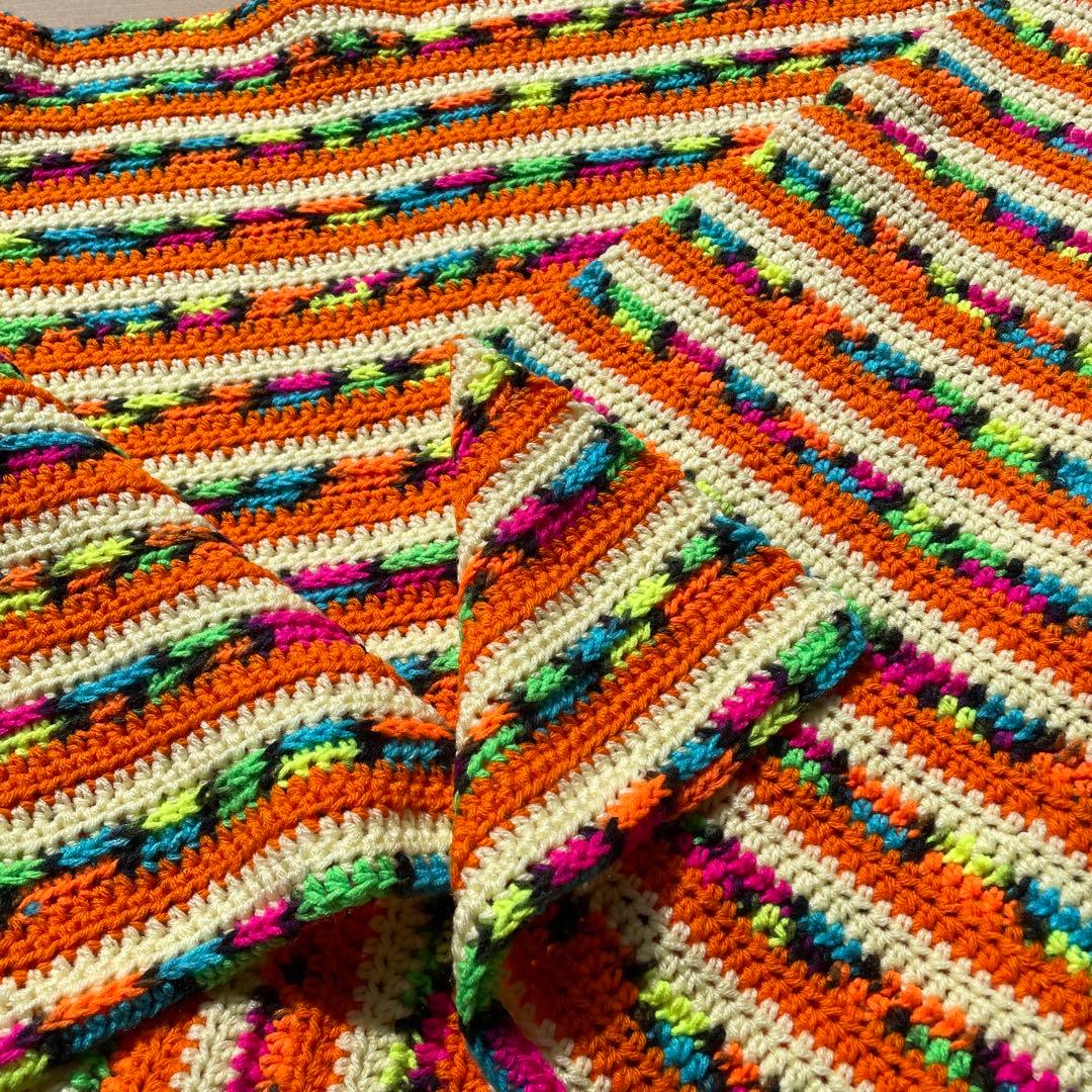 貴重！70's〜アメリカアンティーク　ニットラグ　USAヴィンテージ雑貨蚤の市