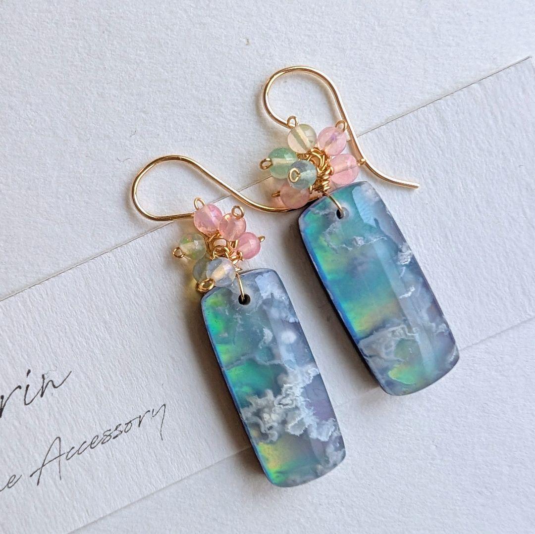 オーロラプルームアゲート ピアス