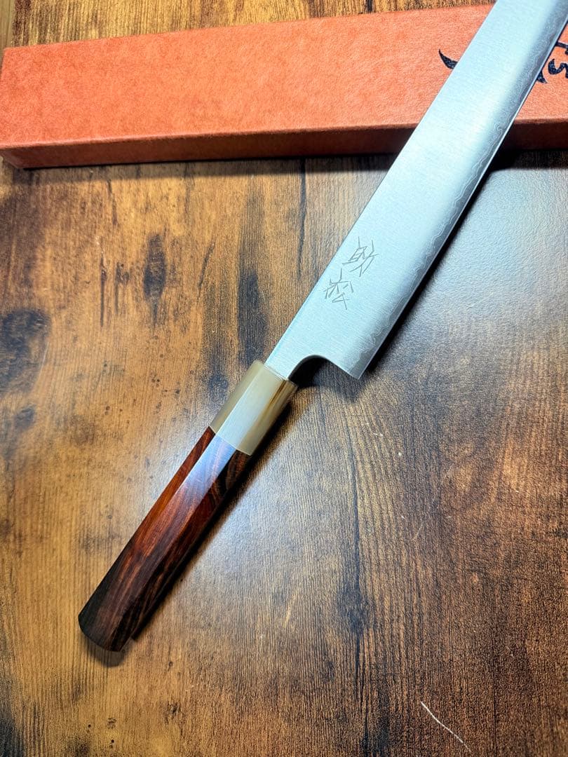 助松　筋引　9寸　青紙スーパー鋼　包丁　紫檀白水牛八角柄