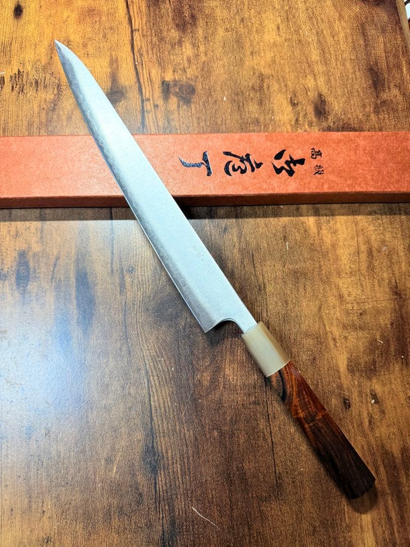 助松　筋引　9寸　青紙スーパー鋼　包丁　紫檀白水牛八角柄