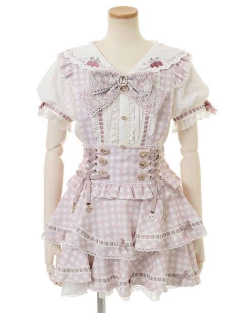 LIZLISA ストロベリー刺繍セーラーリブブラウス ピンク