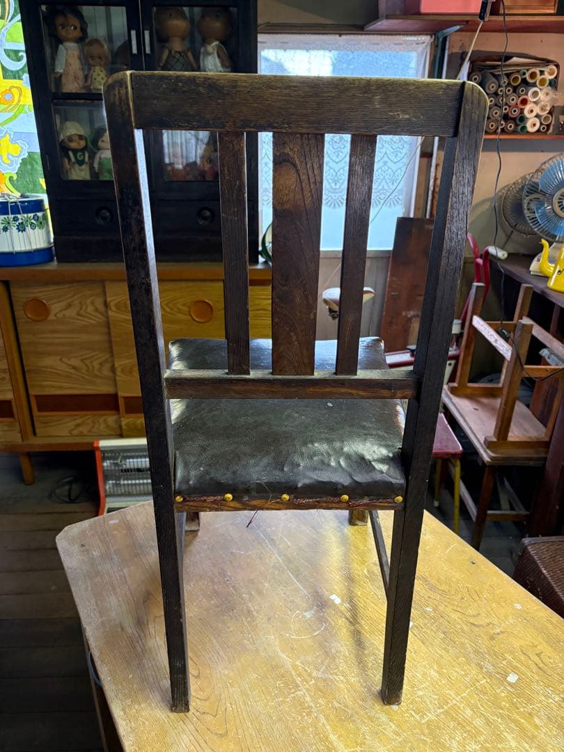 昭和レトロ　木製イス　レトロチェア　ビンテージチェア　レザー　アンティークチェア