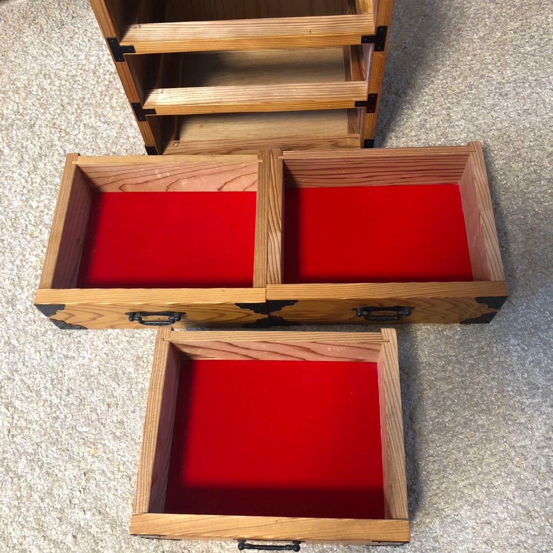 やなせ杉 木製三段引き出し 木箱 小物入れ 三段収納箱 アンティーク 古道具