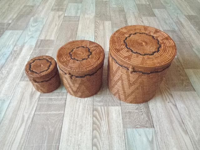 3種類セット●丸ボックス●柄入●アタ●バリ島●1195.5●アジアン雑貨