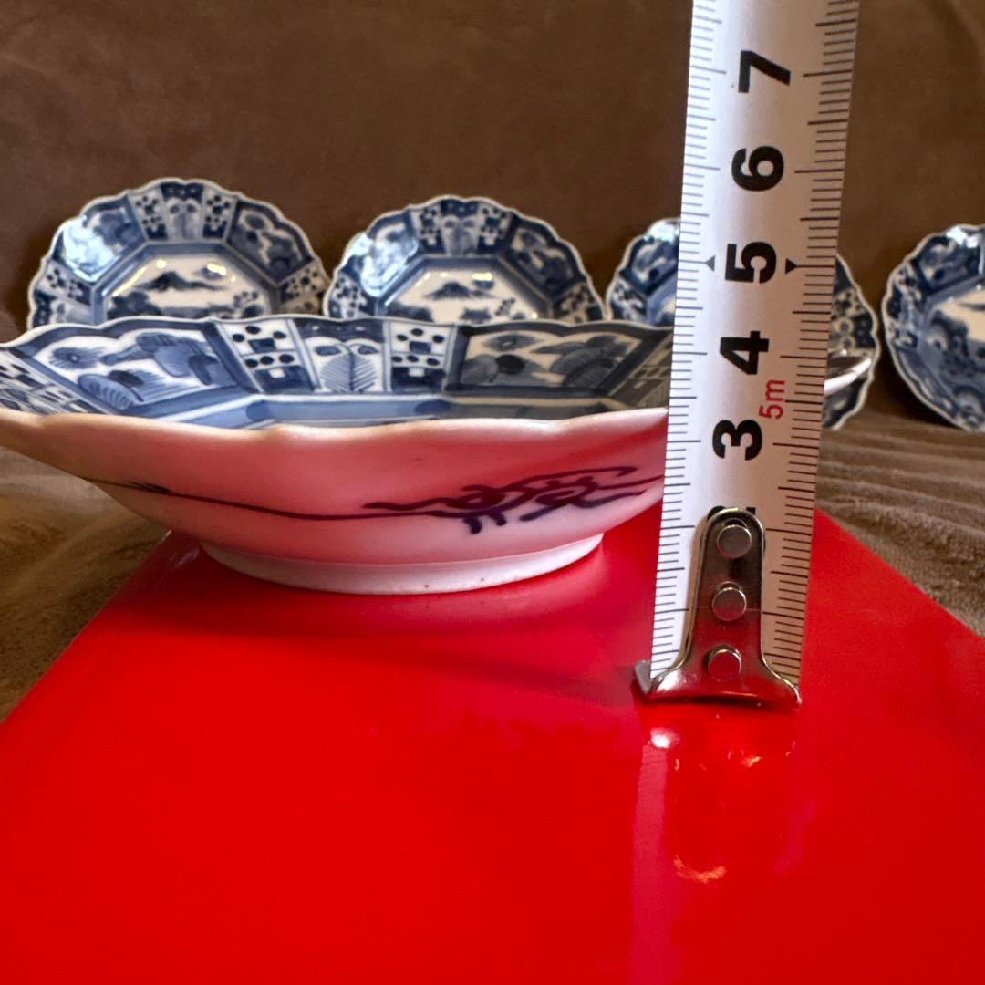 ⬛︎五寸変形皿11枚⬛︎染付手描⬛︎古伊万里⬛︎山水巻物角皿江戸⬛︎有田骨董⬛︎