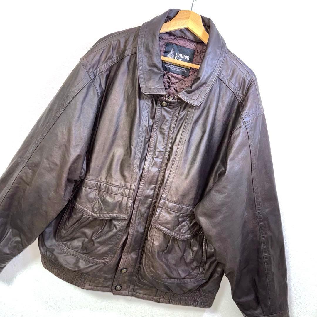 90s Vintage ロンドンフォグ　レザージャケット　茶色　2XL