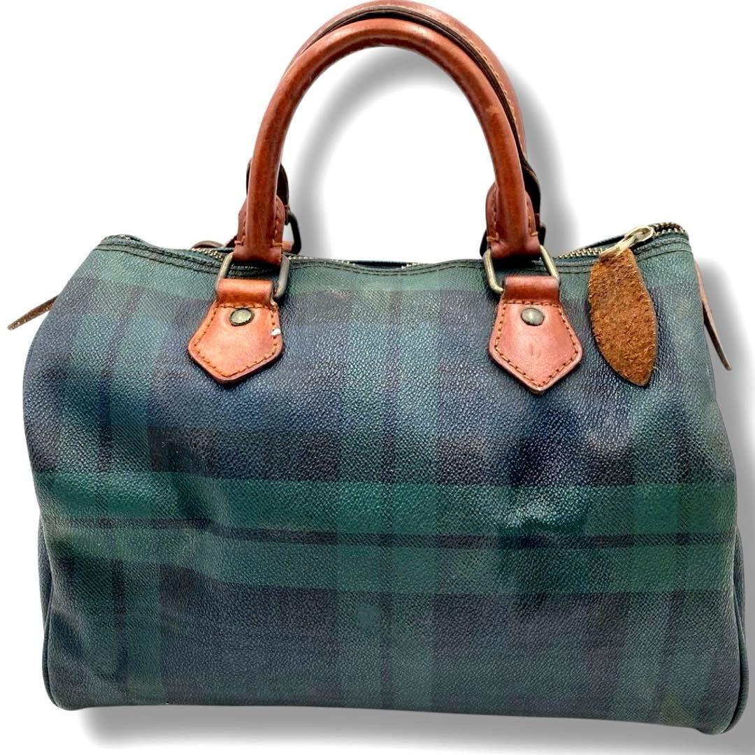 ポロ ラルフローレン ミニボストンバッグ チェック柄 ハンドバッグ グリーン