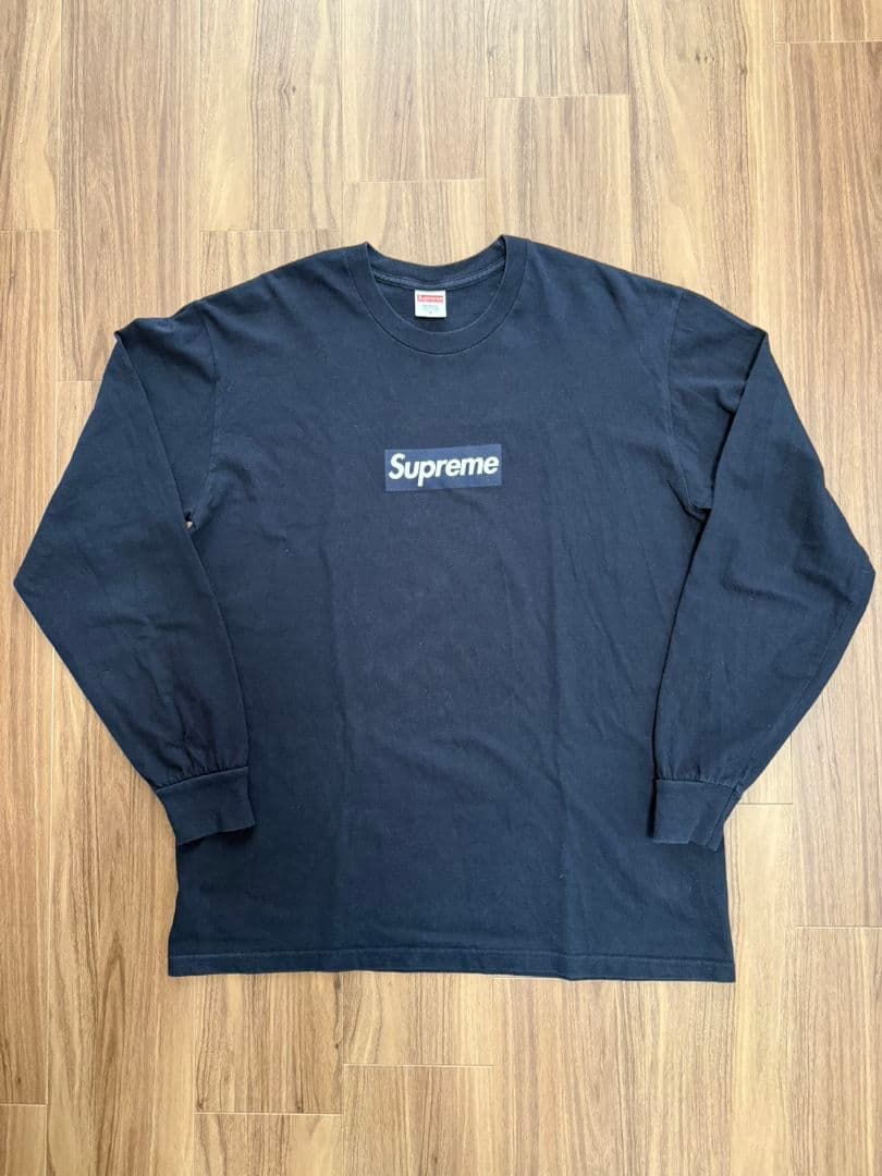 Supreme ネイビー ロゴロングスリーブTシャツ　美品　長袖