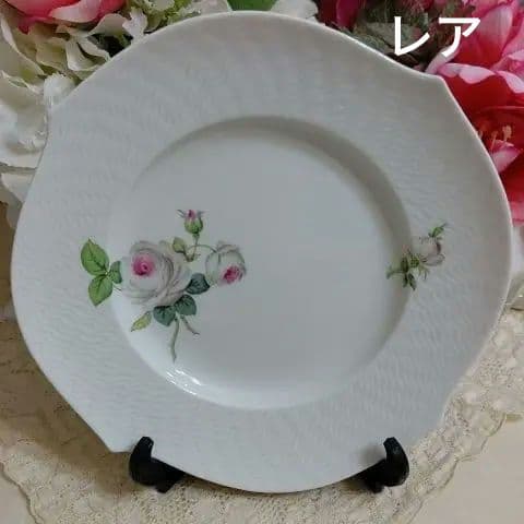 【レア】Meissen(マイセン)ホワイトローズ／プレート(WEVEバージョン)