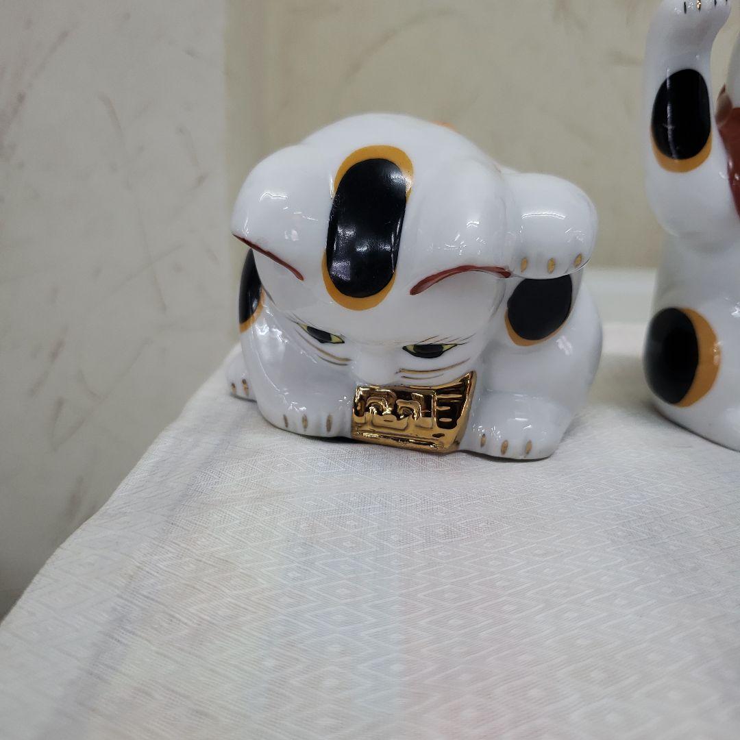 蔵出し　新品招き猫の陶器置物 伝統みけ猫 5体セット　手作り