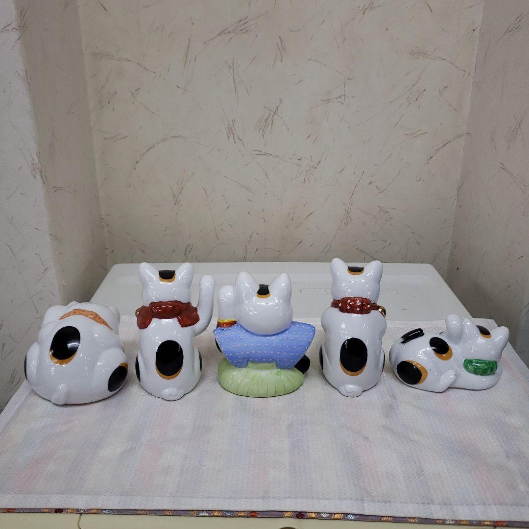 蔵出し　新品招き猫の陶器置物 伝統みけ猫 5体セット　手作り