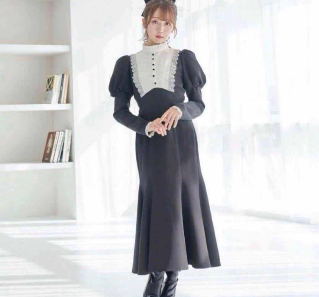 Rosé Muse lace maid style dress black S