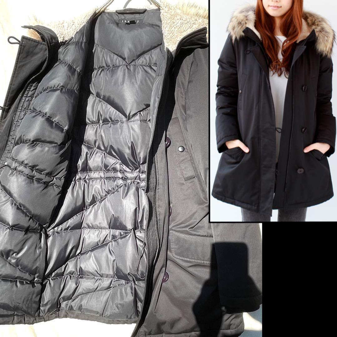 上質 ダウンコート ファー ボア ミリタリー モッズコート 黒 リブ オシャレ