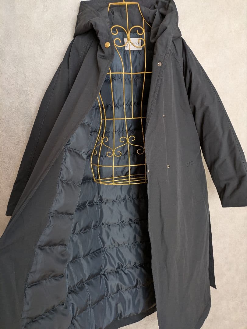 ★IEDIT イディット ロング丈 ダウンコート 撥水加工 ネイビー L