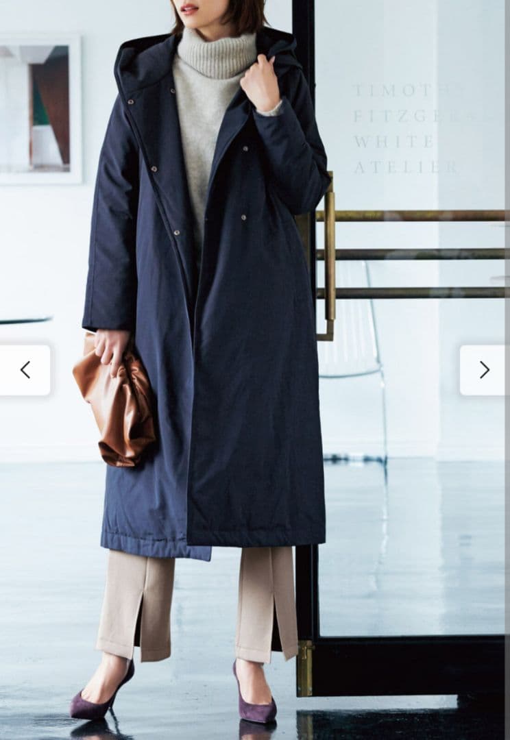 ★IEDIT イディット ロング丈 ダウンコート 撥水加工 ネイビー L