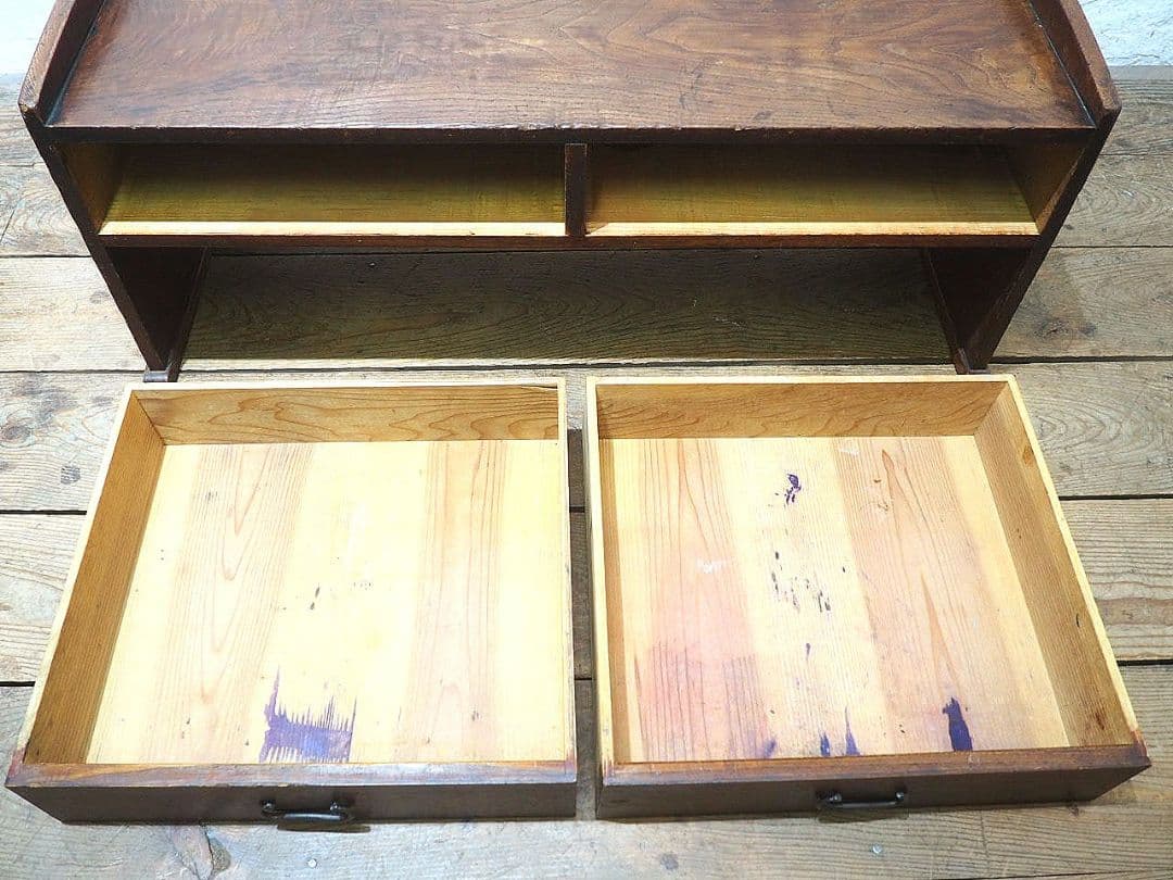 1302 杢目の綺麗な文机　ローテーブル　引き出し　収納棚　レトロ　ビンテージ