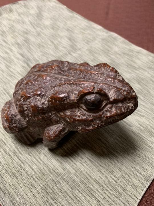 竹根手彫りがまがえる アンティーク