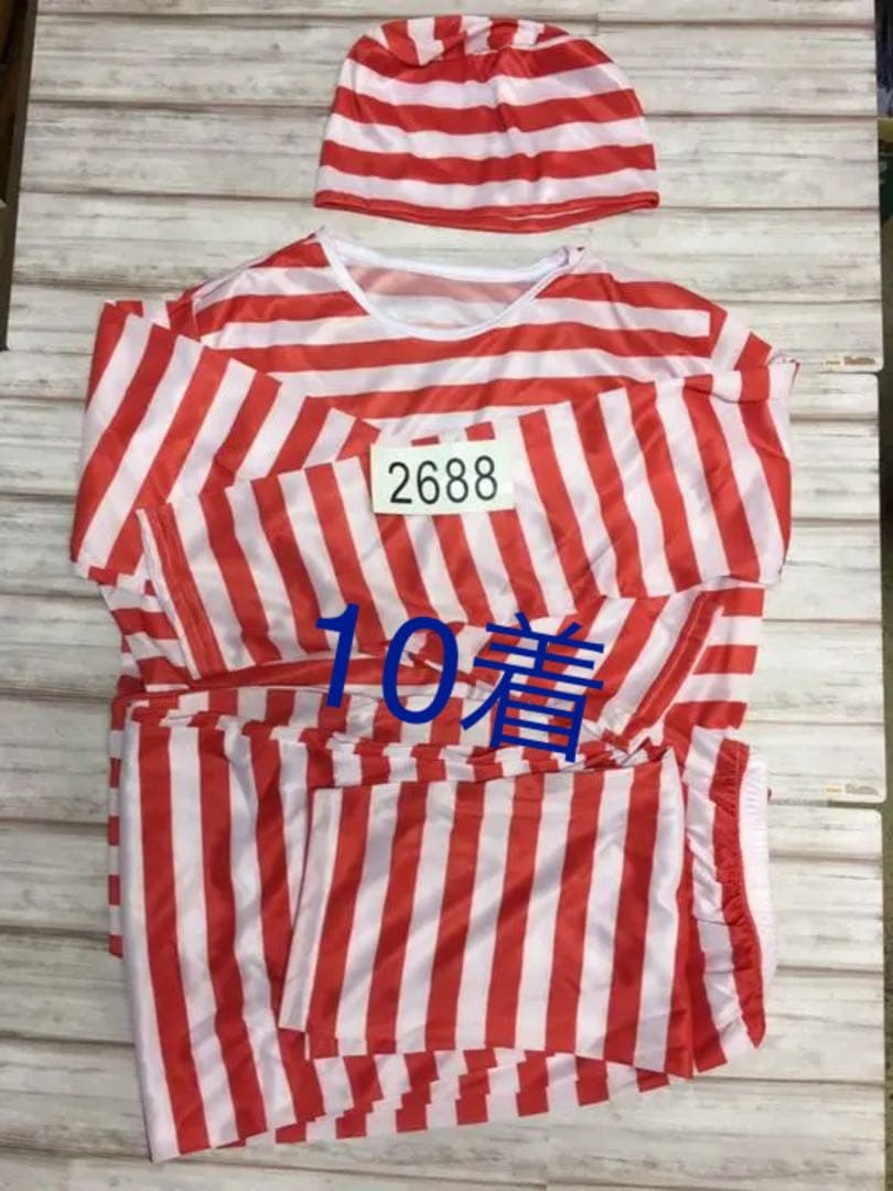 囚人服 赤 10着セット ハロウィン レッド 帽子 囚人シール付 囚人