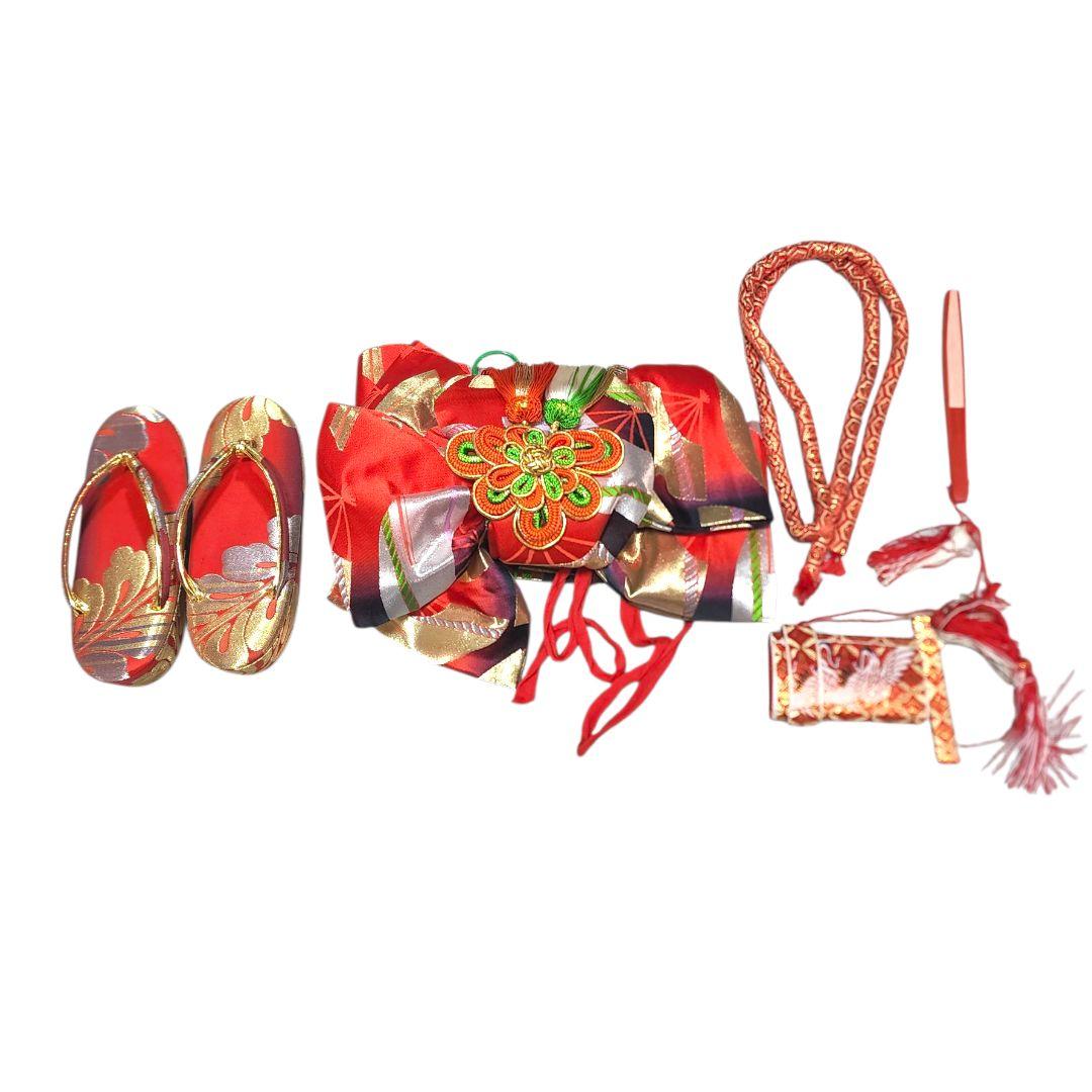 七五三 着物セット 赤金　子供用　きもの　帯　草履　和服　和装