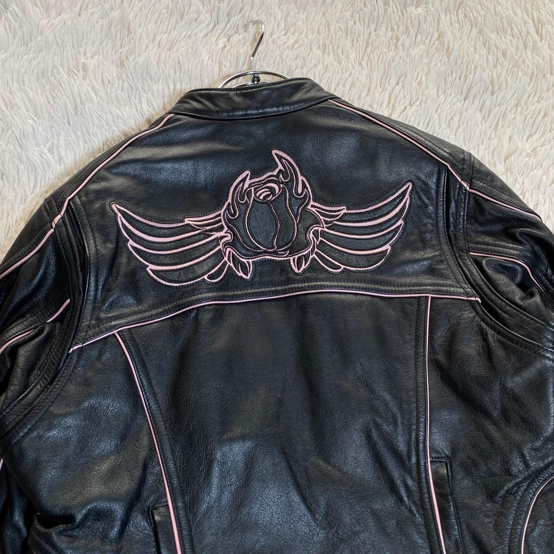 希少♡ハーレーダビッドソン シングルライダースジャケット ワッペン 刺繍