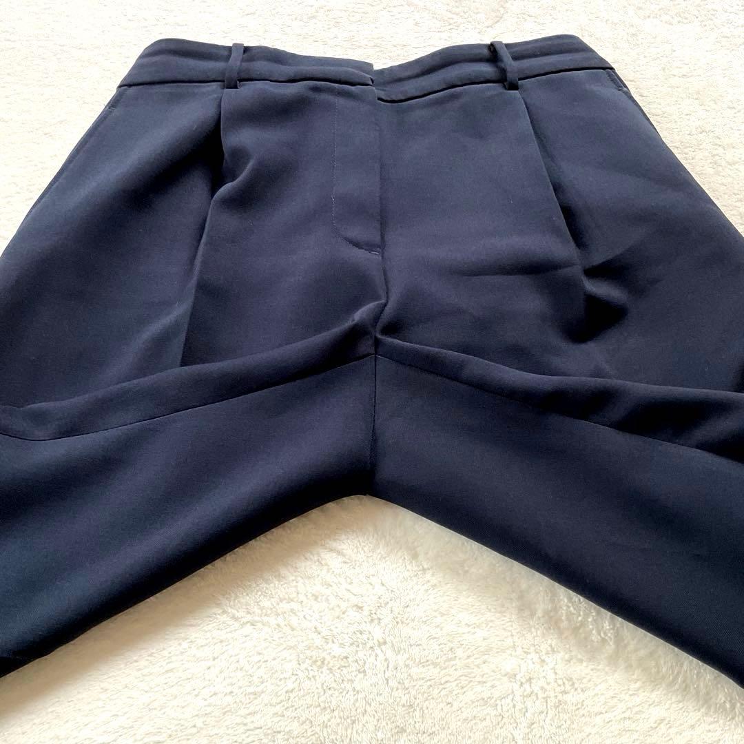 【美品】プラステ ノーカラー セットアップ パンツ スーツ ネイビー Ｌ