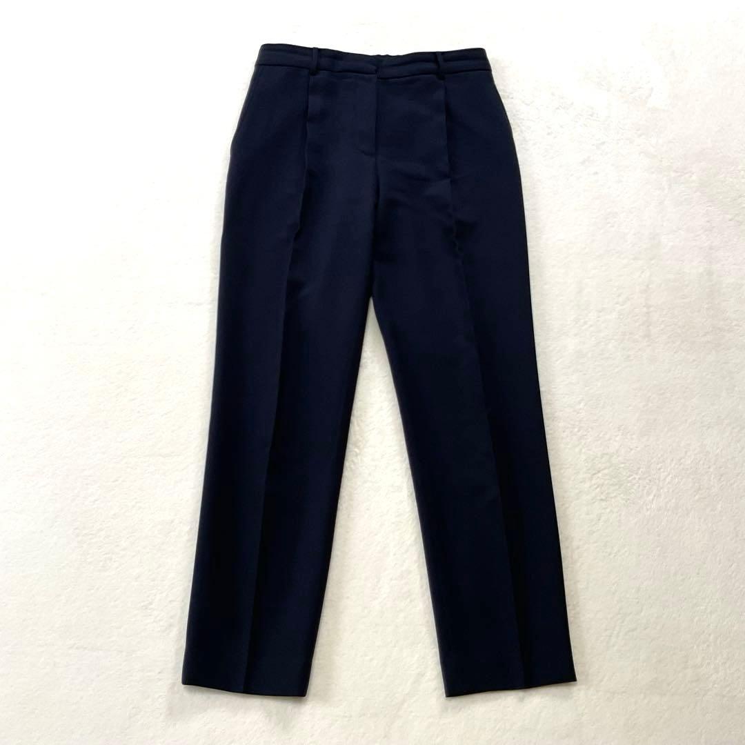 【美品】プラステ ノーカラー セットアップ パンツ スーツ ネイビー Ｌ
