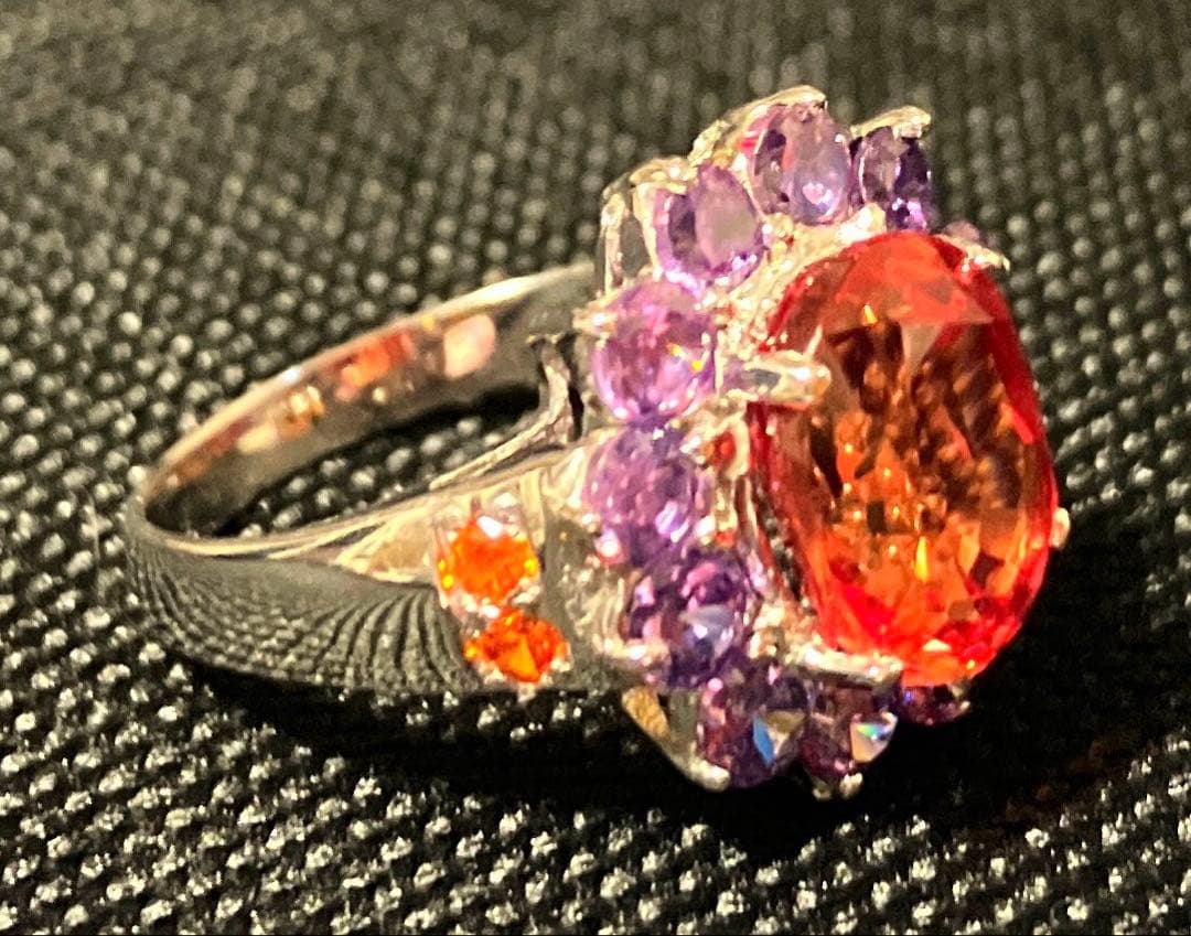 スリランカ産 天然ピンクオレンジサファイア4.7CT パープルサファイア 指輪