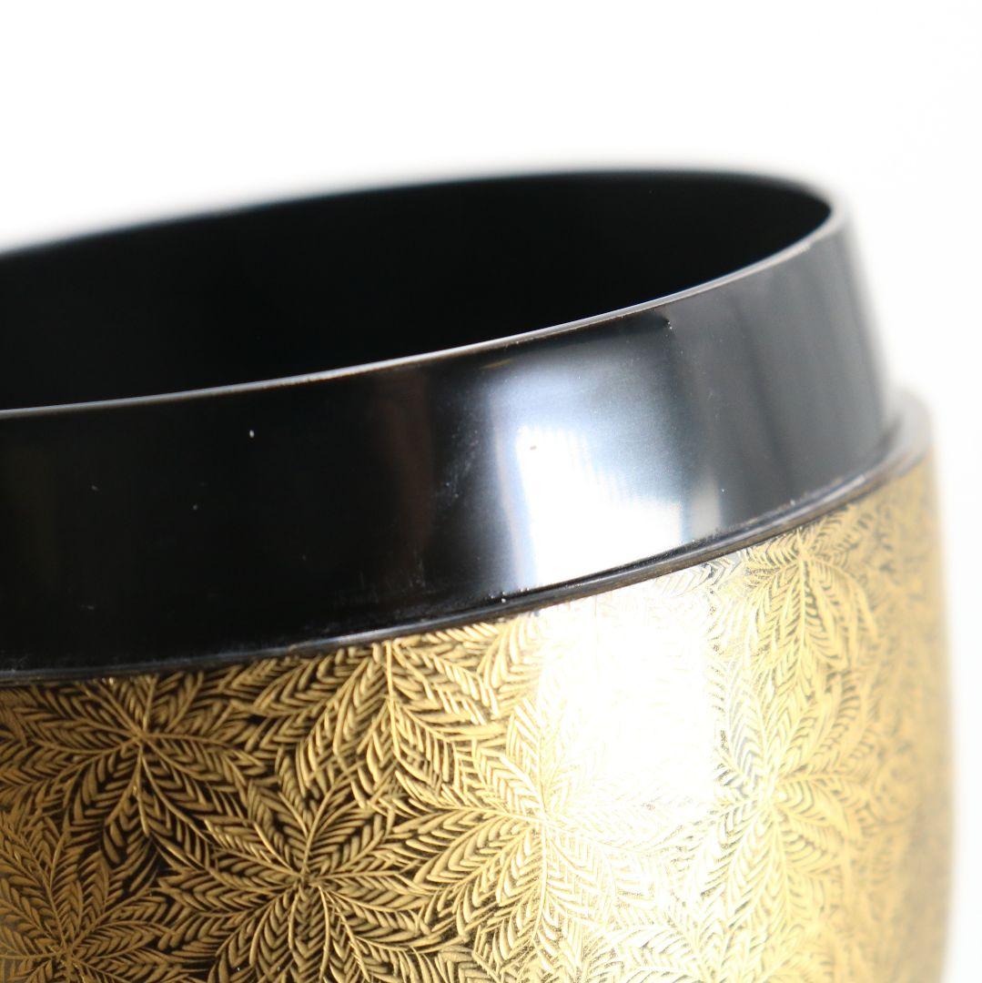 照月作 輪島塗 しのぶ文 沈金 中棗 茶道具 共箱共布　V939　N8