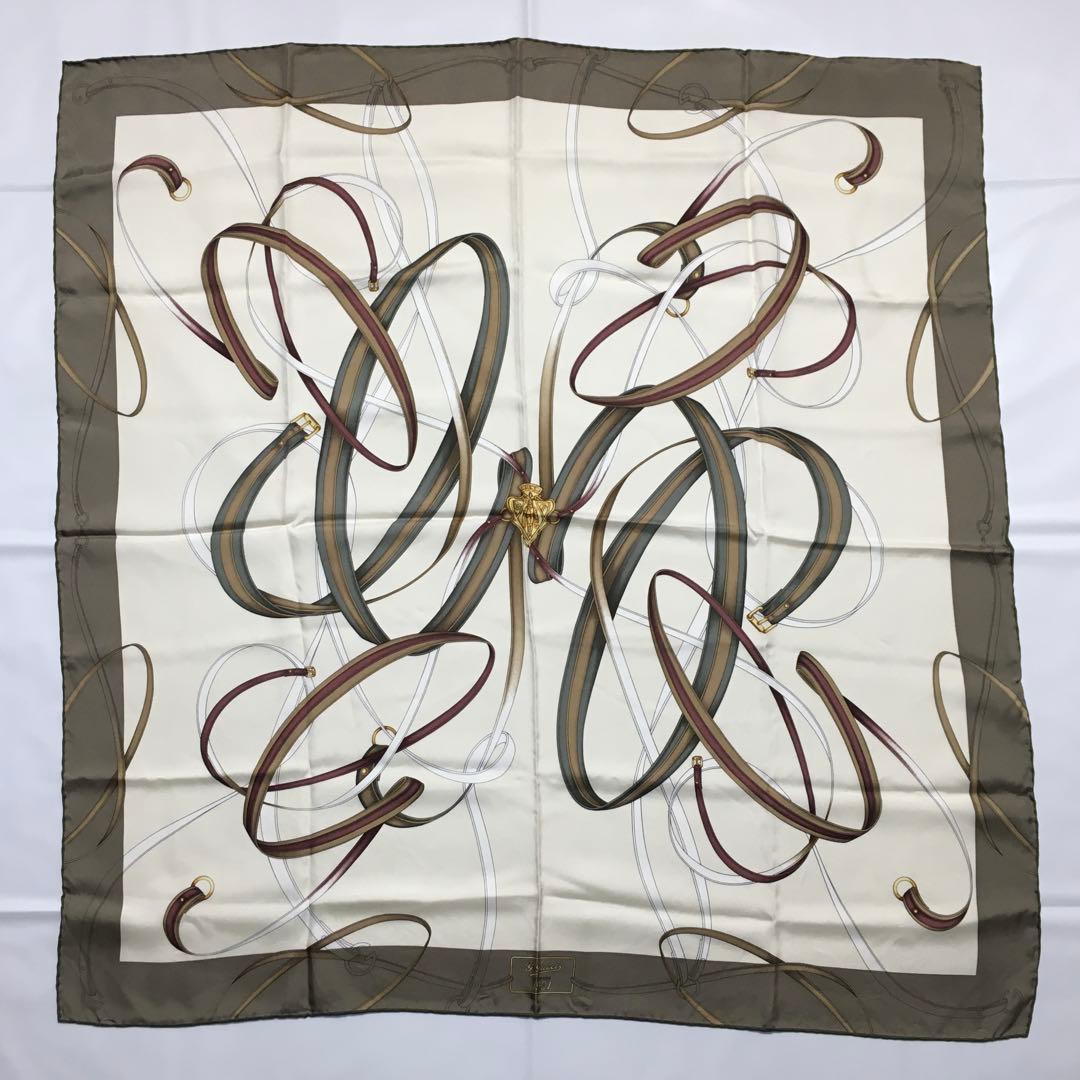 2508-246｜美品｜グッチ スカーフ シルク オリーブグレー タグあり