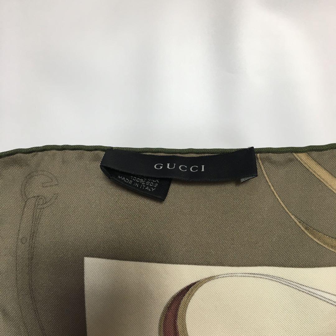 2508-246｜美品｜グッチ スカーフ シルク オリーブグレー タグあり