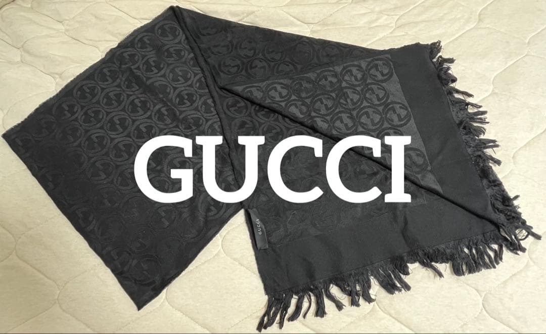 GUCCI ブラック マフラー あんしん鑑定 シルクウール混