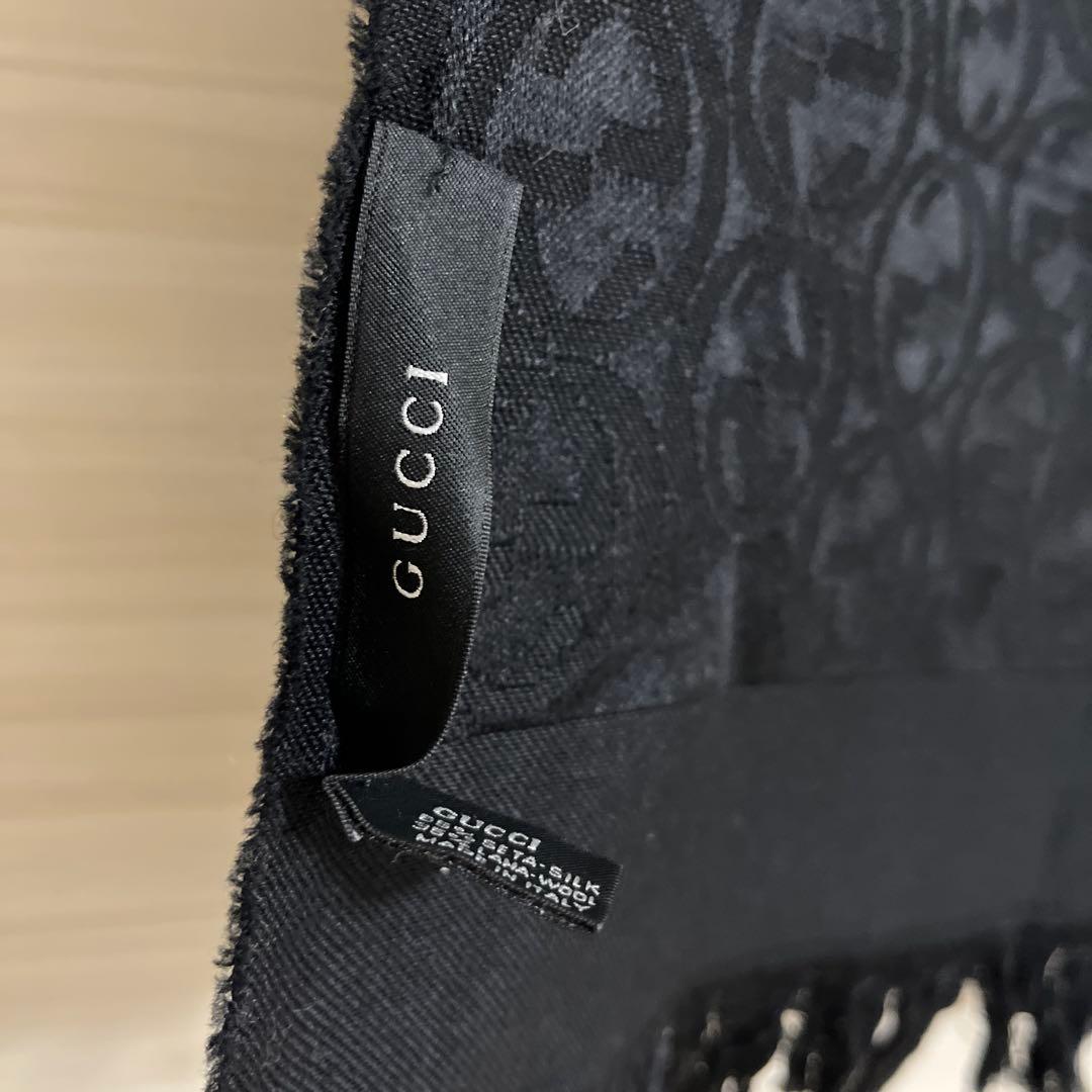 GUCCI ブラック マフラー あんしん鑑定 シルクウール混