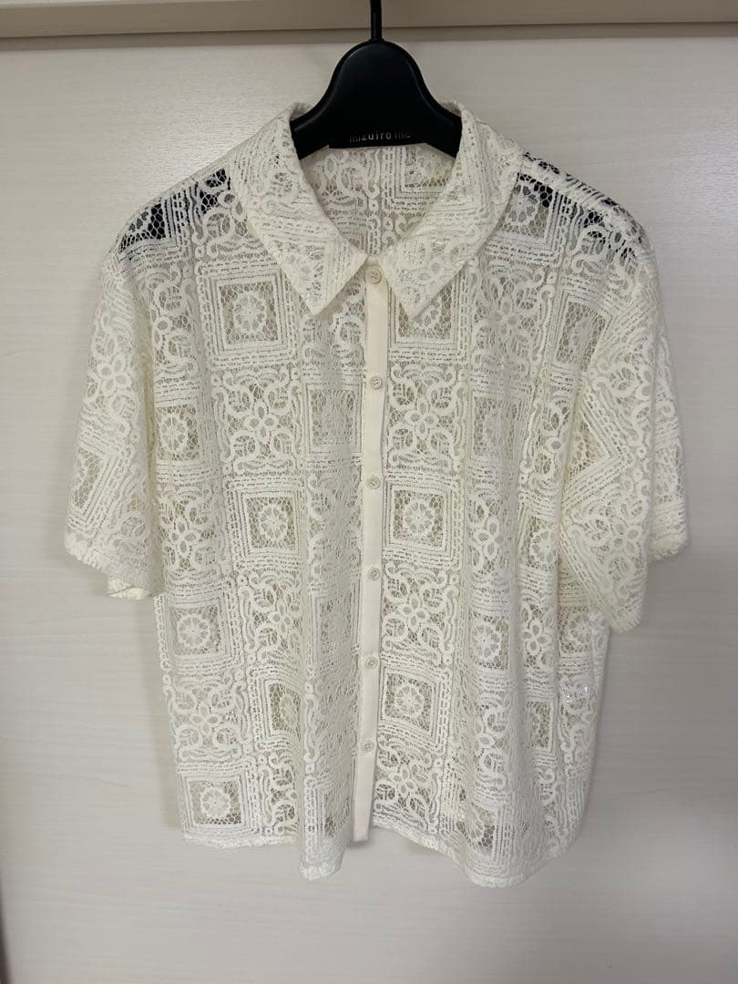 mizuiro ind レース半袖シャツ アイボリー