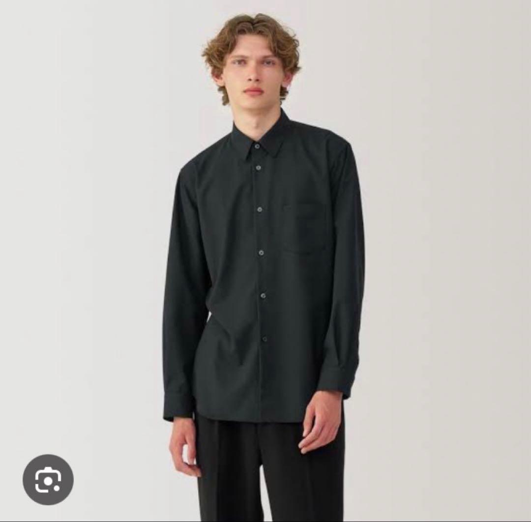 MUJI Labo 紳士 ウール混レギュラーカラーシャツ L ブラック