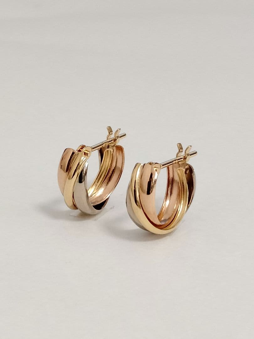 18金 スリーカラーフープピアス YG WG PG ゴールド 新品未使用②