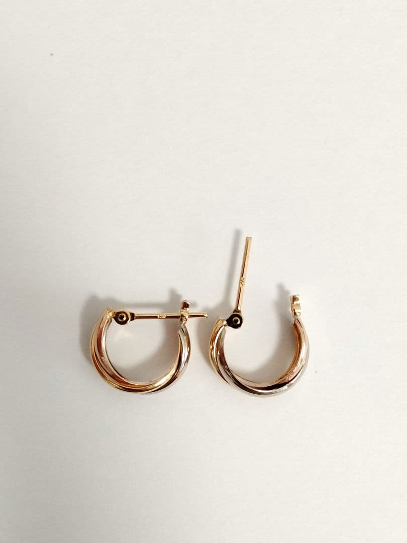 18金 スリーカラーフープピアス YG WG PG ゴールド 新品未使用②