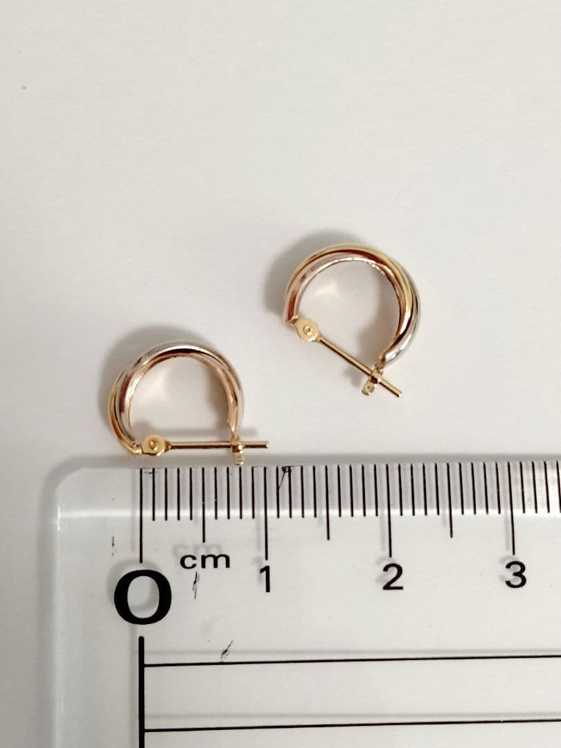 18金 スリーカラーフープピアス YG WG PG ゴールド 新品未使用②