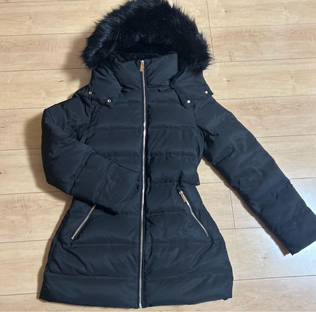 ZARA レディースダウン セミロング ブラック ファー