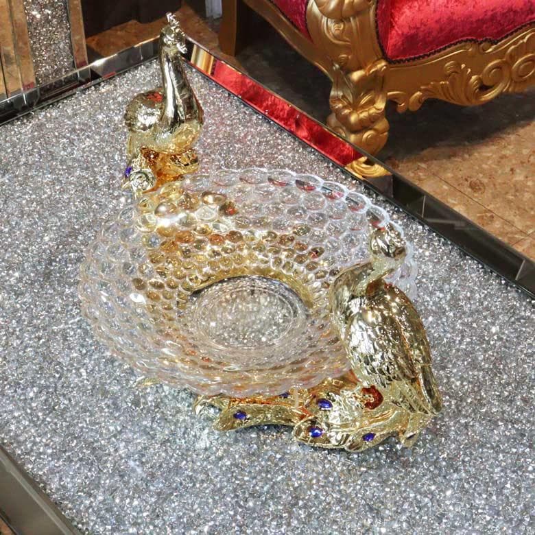 コンポート クジャク オブジェ 置物 ゴールド 風水 金運 縁起物