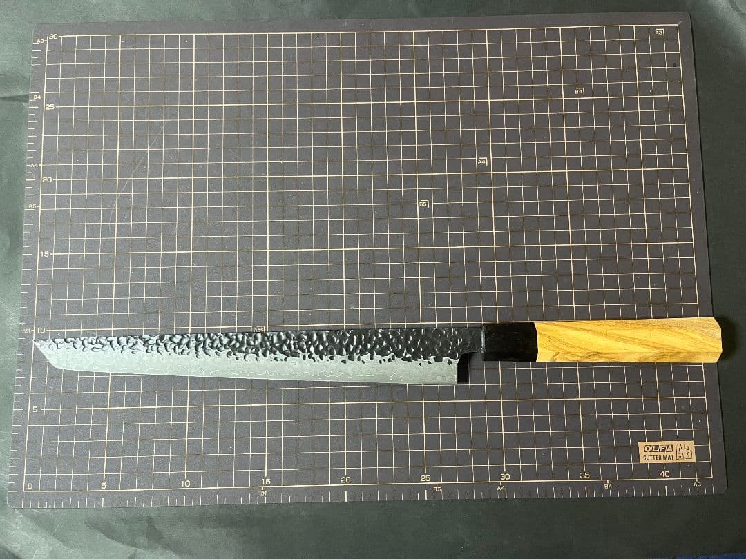 Ｖ金10号 刺身包丁 黒打鍛造 ダマスカス V10 八角柄 先丸柳刃 包丁