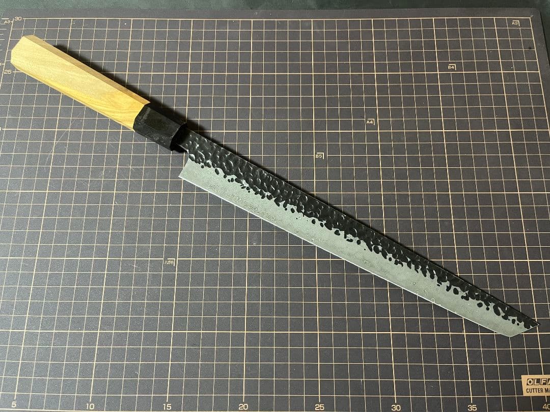 Ｖ金10号 刺身包丁 黒打鍛造 ダマスカス V10 八角柄 先丸柳刃 包丁