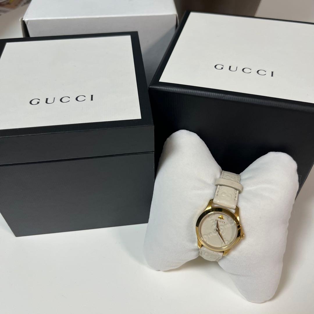 GUCCI ホワイトレザー 腕時計 Gタイムレス ウォッチ 27MM