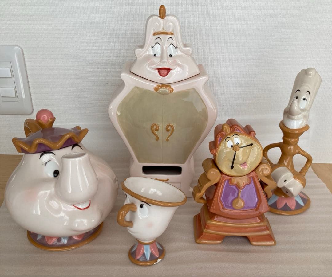 美女と野獣 10周年 ティーセット 陶器フィギュアリン 5点セット（箱付き）