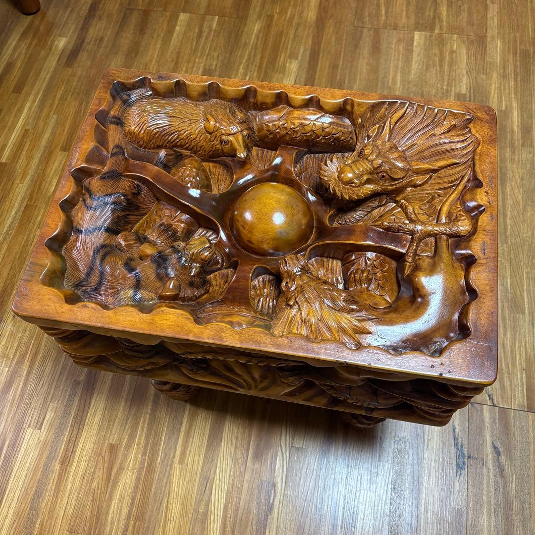 中国美術 木彫 彫刻 天然木 テーブル 美術品