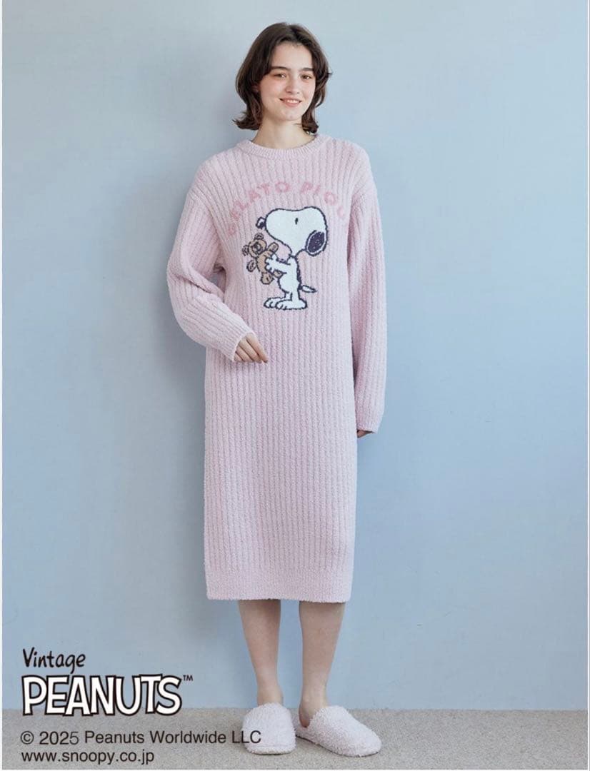 ジェラピケ　スヌーピーコラボ　ルームウェアベビモコジャガードワンピース ピンク