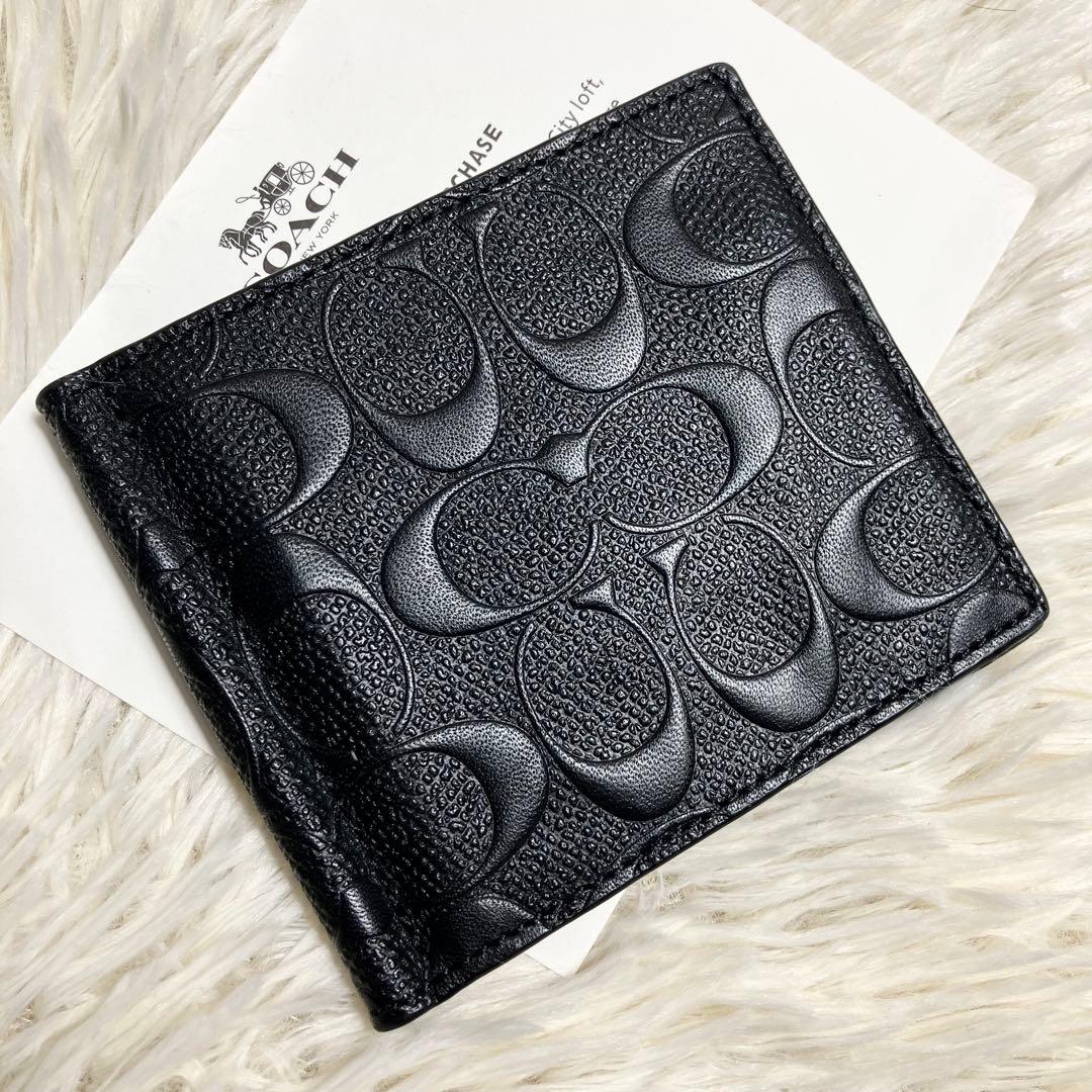 【極美品】 COACH マネークリップ シグネチャー エンボス